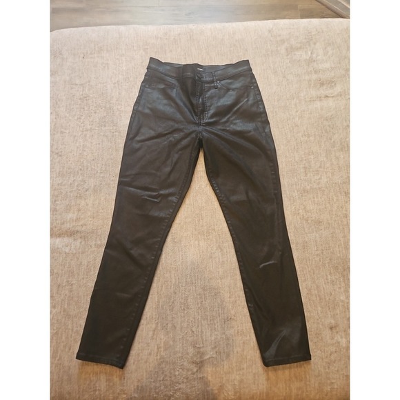 Express Jeans Metallic High Waisted Faux Leather Skinny Pants Brass Color, 10R - Picture 1 of 12